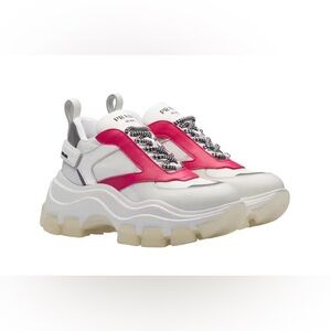 Prada / lug sole Chunky White and Pink Pegasus Sneakers 38.5 8.5